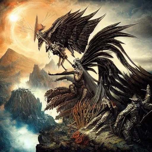 Image similar to “ fall of the valkyrie ” metal album cover, beautiful, highly detailed, incredible lighting