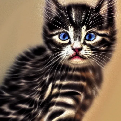 Image similar to photorealism of a muscular kitten, digital painting, strong