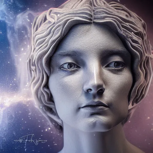 Image similar to sculpture of greek goddess portrait ,drawn in water ,fire,smoke,hyper realistic,photo real, concept art, nebulas trail as she moves highly detailed, hdri, 4k -