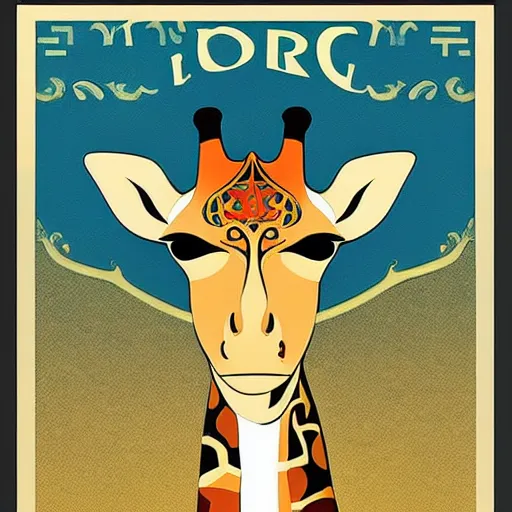 Image similar to art nouveau poster of a giraffe