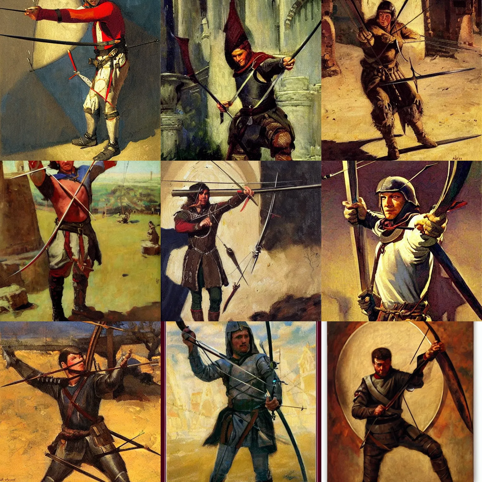Prompt: medieval archer by dean cornwell