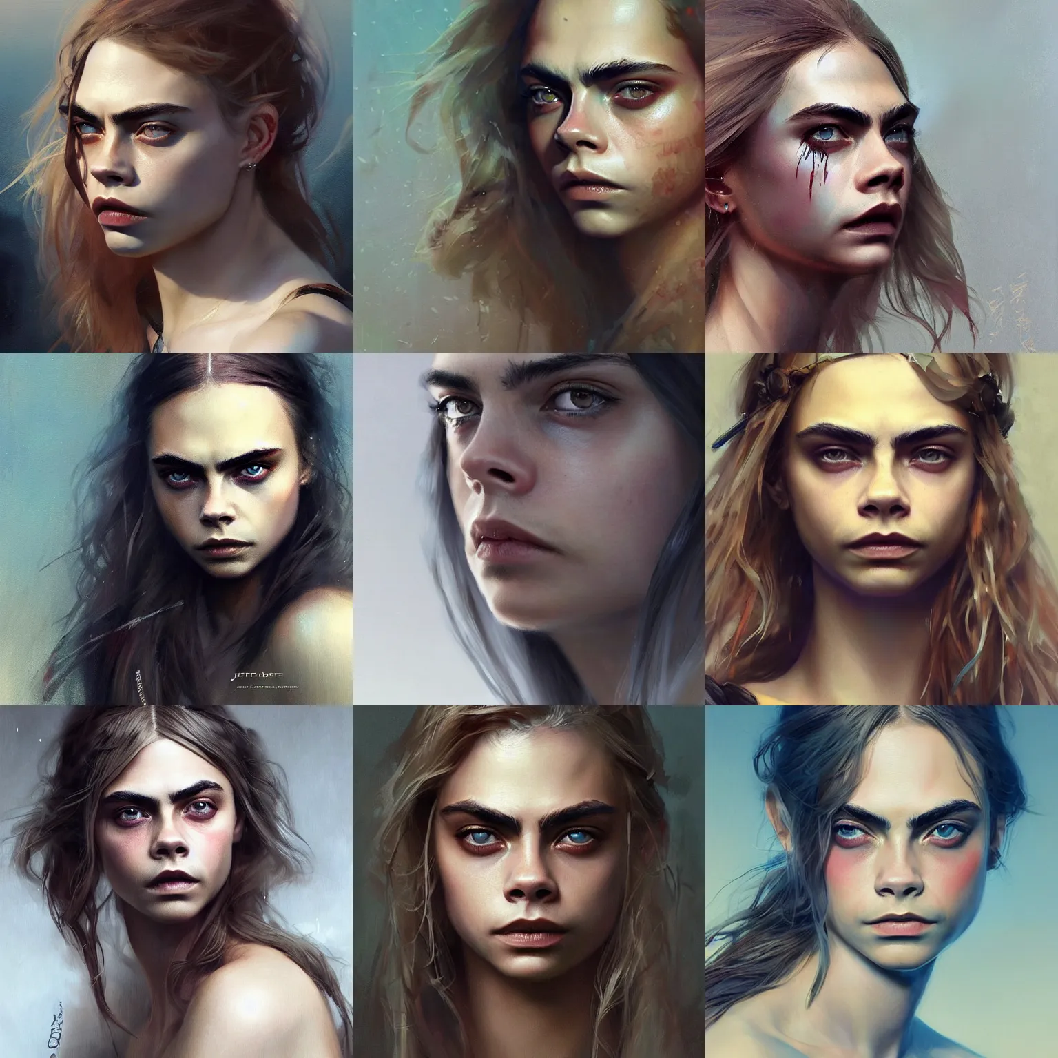 Prompt: woman based on cara delevingne mixed with jason mamoa by yoshitaka amano, by greg rutkowski, by jeremy lipkinng, by artgerm, digital art, octane render