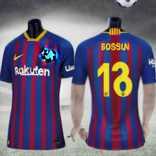 Image similar to FC Barcelona soccer jersey, realistic, 4k, uhd, real life