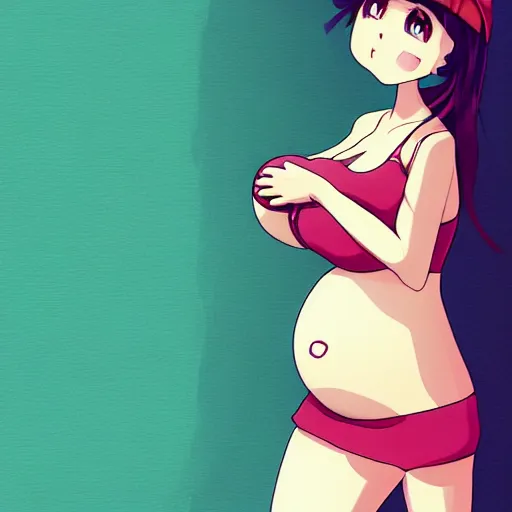 Prompt: cute pregnant girl with big pregnant belly, baby is kicking inside, high quality art in anime style, trending on pixiv