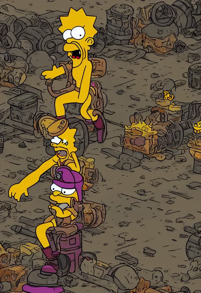 Image similar to Lisa Simpson Fury Road, borderlands screenshot high quality