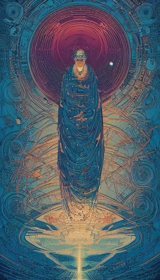 Image similar to the ancient oracle of the dreaming, futurism, dan mumford, victo ngai, kilian eng, da vinci, josan gonzalez