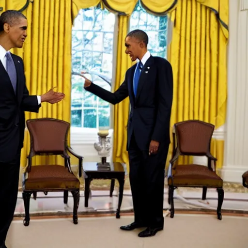 Prompt: Obama shaking hands with Hatsune Miku, formal white house event