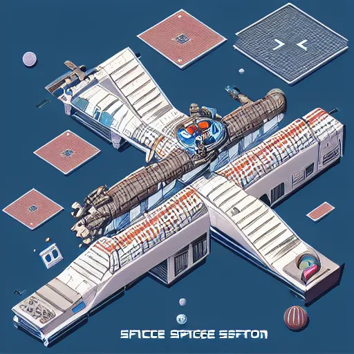 Image similar to isometric view of a science fiction space station in space, concept art, digital art