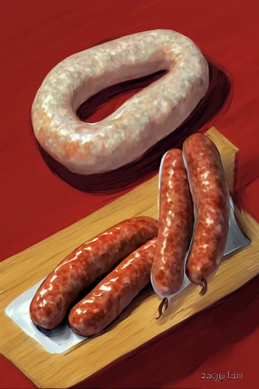 Image similar to sausage, realistic, art by jacqueline e, color by tafy laplanche, background by bo feng lin