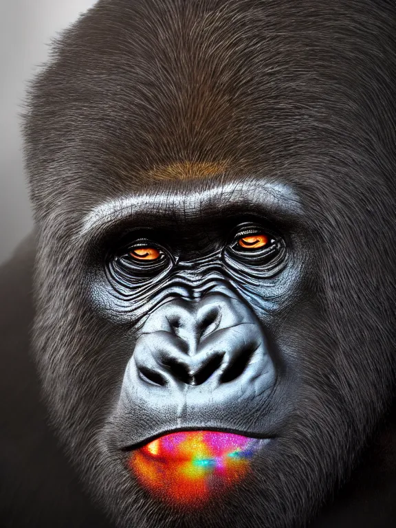 Prompt: portrait art of gorilla 8k ultra realistic , lens flare, atmosphere, glow, detailed,intricate, full of colour, cinematic lighting, trending on artstation, 4k, hyperrealistic, focused, extreme details,unreal engine 5, cinematic, masterpiece