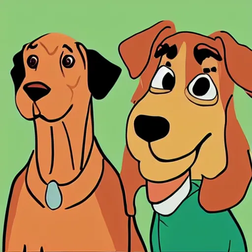 Image similar to portrait of the dog scooby doo and his friend shaggy with 2 foot high sandwiches