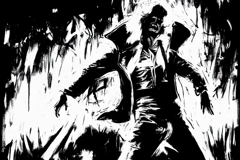 Image similar to michael jackson dancing, a page from cyberpunk 2 0 2 0, style of paolo parente, style of mike jackson, adam smasher, johnny silverhand, 1 9 9 0 s comic book style, white background, ink drawing, black and white