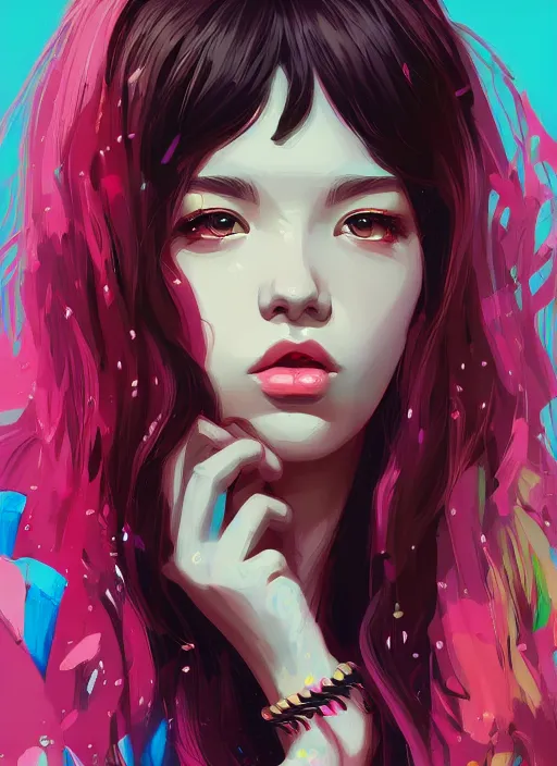 Image similar to lisa blackpink portrait illustration, pop art, splash painting, beautiful floral and plants ornaments in cloth and hair, art by ilya kuvshinov, greg rutkowski and makoto shinkai, dan mumford, artstation