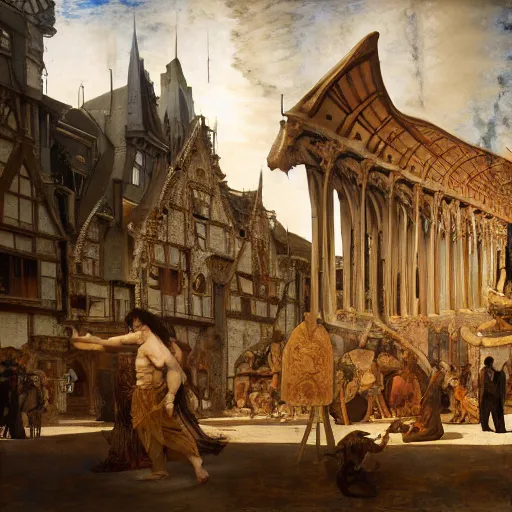 Prompt: masterpiece market of unholy artifacts, by Edgar Maxence and Ross Tran and Michael Whelan and Da Vinci and Caravaggio and J.M.W Turner and Bruegel intricate line drawings, cinematic, establishing shot, 4k resolution,
