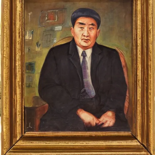 Prompt: a realistic portrait of abai kunanbayev in a modern city