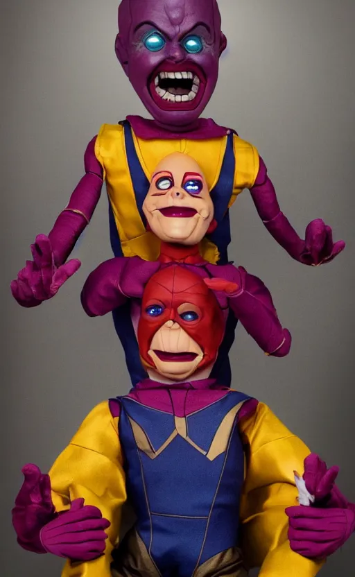 Prompt: photo of ventriloquist dummy thanos ( marvel ) ventriloquist dummy. photo. 4 k. photo. ventriloquist dummy. hq