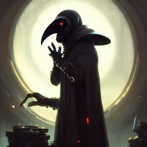 Prompt: a portrait of a cybernetic plague doctor, cyberpunk concept art by pete mohrbacher and wlop and artgerm and josan gonzales, digital art, highly detailed, intricate, sci-fi, sharp focus, Trending on Artstation HQ, deviantart, unreal engine 5, 4K UHD image