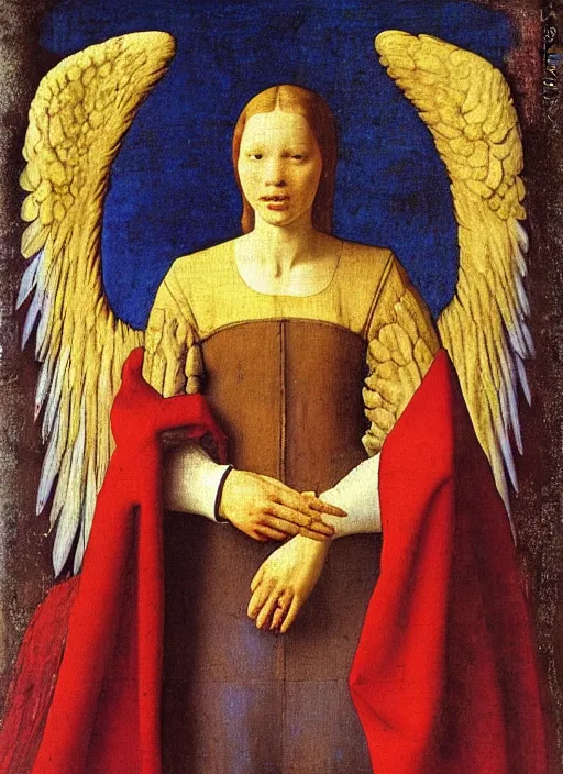 Image similar to angel wings, medieval painting by jan van eyck, johannes vermeer