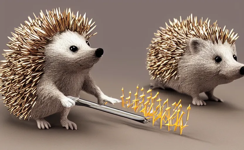 Image similar to a cute 3d cartoon hedgehog with big and sharp iron metallic razor spikes on his back