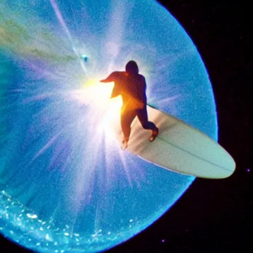 Image similar to people surfing in space on supernova's explosion