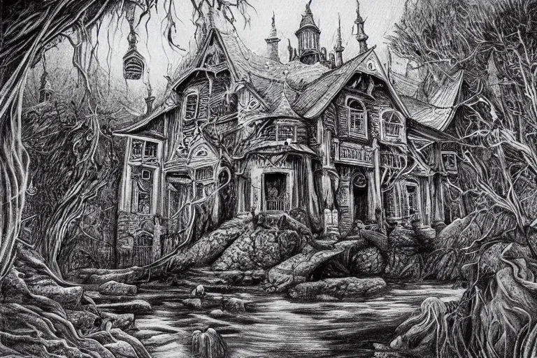 Prompt: the most horrifing and beautiful place on earth, drawn, painting, detailed