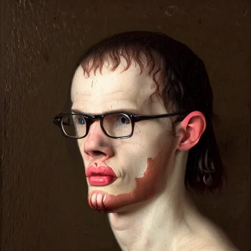 Image similar to A 17th century Baroque Painting of iDubbbz, grainy, realistic, hyperrealistic, very realistic, very very realistic, highly detailed, very detailed, extremely detailed, detailed, digital art, trending on artstation, detailed face, very detailed face, very detailed face, realism, HD Quality, 8k resolution, intricate details, body and head in frame, painting, oil painting, trending on deviantart, Baroque Painting