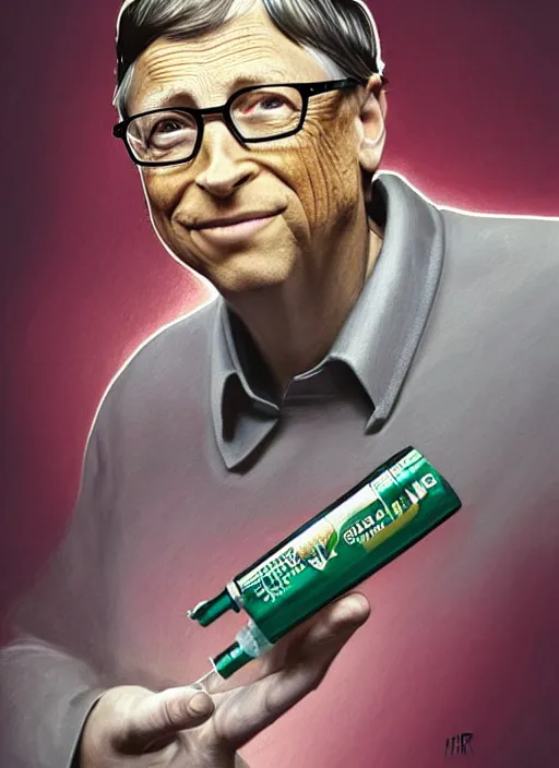 Prompt: bill gates as a reptiloid!!!, holding a syringe!!, portrait, intricate, elegant, highly detailed, digital painting, artstation, concept art, wallpaper, smooth, sharp focus, illustration, art by h. r. giger and artgerm and greg rutkowski and alphonse mucha