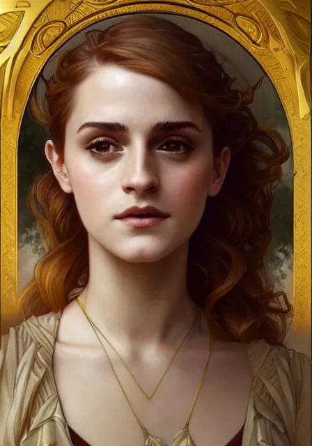 Image similar to sansa emma watson sunny gold, intricate, elegant, highly detailed, digital painting, artstation, concept art, smooth, sharp focus, illustration, art by artgerm and greg rutkowski and alphonse mucha and william - adolphe bouguereau