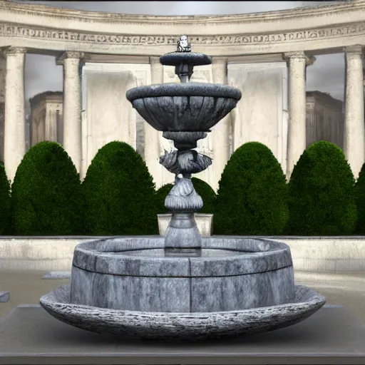 Image similar to design of a fountain, roman style, white color scheme, vivid lighting, photorealist, 4 k