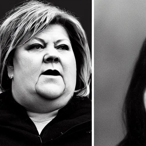 Prompt: Erna solberg in a black metal band