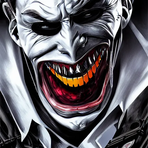 Prompt: the batman who laughs, hyper detailed masterpiece, digital art painting, realism aesthetic,