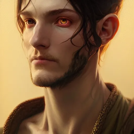 Prompt: portrait painting of a d & d male cleric, ultra realistic, concept art, intricate details, eerie, highly detailed, photorealistic, octane render, 8 k, unreal engine. art by artgerm and greg rutkowski and charlie bowater and magali villeneuve and alphonse mucha