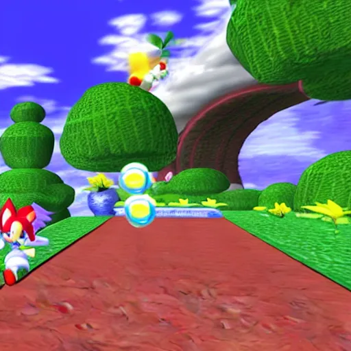 Prompt: a screenshot of the Chao Garden in Sonic Adventure 2 Battle