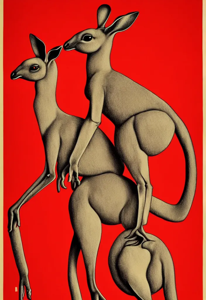 Image similar to kangaroo, anatomically correct, style of soviet poster