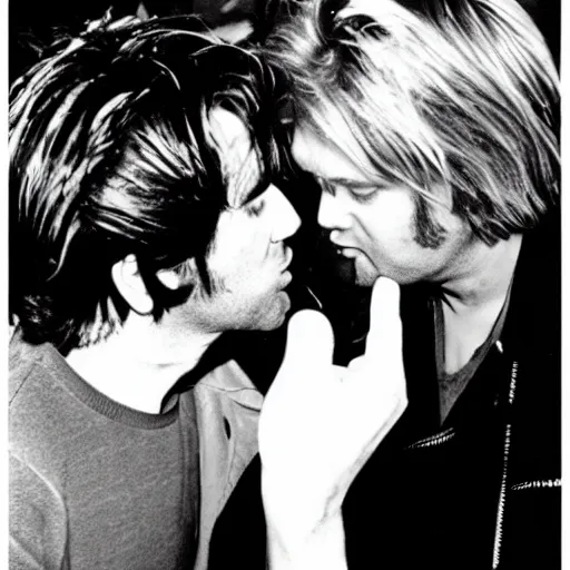 Prompt: Kurt Cobain kissing Elvis