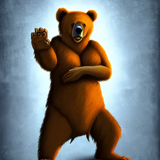 Image similar to fantasy digital art of a menacing bear with human hands.