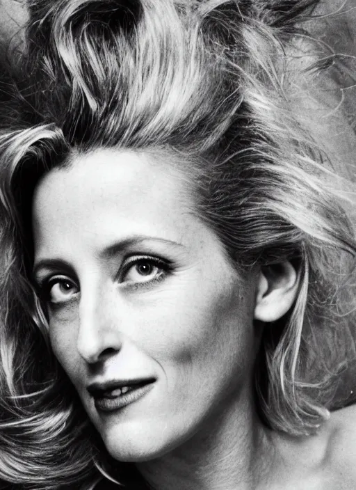 Image similar to a portrait of gillian anderson by mario testino, head shot, award winning, 1 9 8 0, 1 9 8 0 s punk rocker style, 1 9 8 0 hairstyle, sony a 7 r