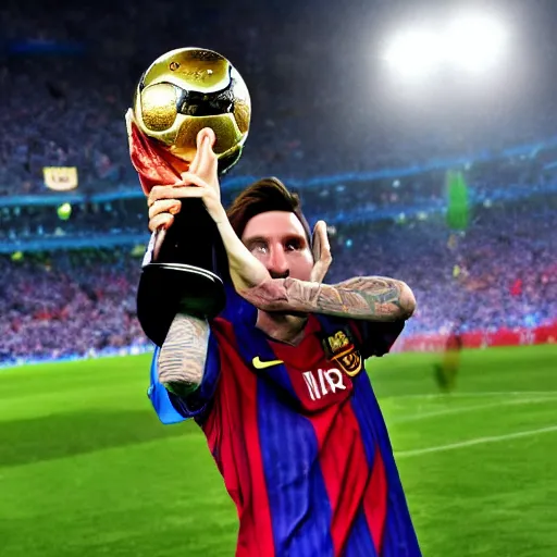 Prompt: Messi winning the FIFA World Cup, atmospheric