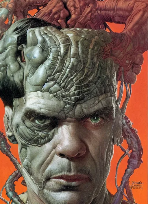 Image similar to upper body and head portrait of josh brolin as mutant, by lawrence alma tadema and zdzislaw beksinski and norman rockwell and jack kirby and tom lovell and greg staples