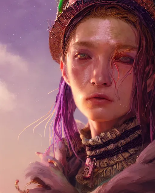 Image similar to portrait of a village witch, beautiful, fantasy, colorful, cinematic lighting, artstation, trending, highly detailed, focus, smooth, by hirohiko araki and yoshitaka amano