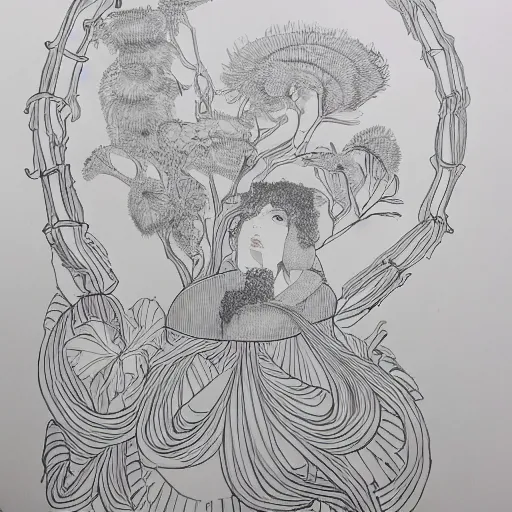 Image similar to An imitation of an Aubrey Beardsley illustration, black pen on paper, by a 5 year old who cant draw for shit