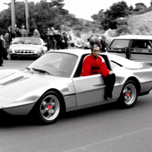 Image similar to arnold schwarzenegger driving a ferrari