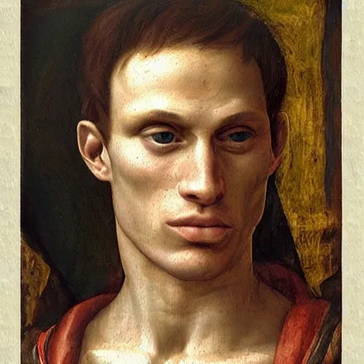 Image similar to A 14th century italian renaissance oil painting of Jerma985, portrait of Jerma985, grainy, realistic, very realistic, hyperrealistic, highly detailed, very detailed, extremely detailed, very neat, very epic, very cool, detailed, trending on artstation