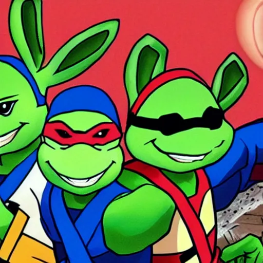 Image similar to teenage mutant ninja rabbits, heroes with a cotton tail!