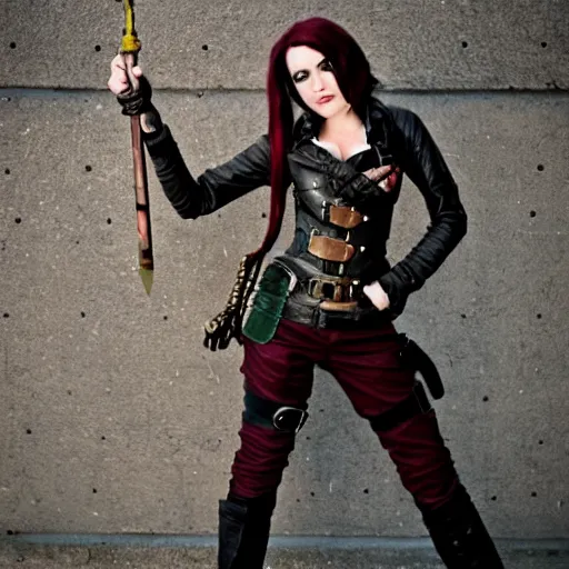 Prompt: photo of steampunk female rogue with daggers