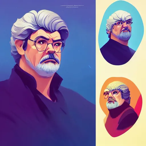 Image similar to face icon stylized minimalist george lucas, loftis, cory behance hd by jesper ejsing, by rhads, makoto shinkai and lois van baarle, ilya kuvshinov, rossdraws global illumination