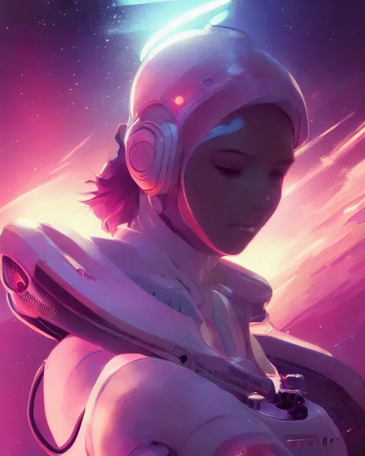 Prompt: anime visual of a female astronaut, neon, cyberpunk, futuristic, stunning, highly detailed, digital painting, artstation, smooth, soft focus, illustration, art by artgerm and greg rutkowski and alphonse mucha