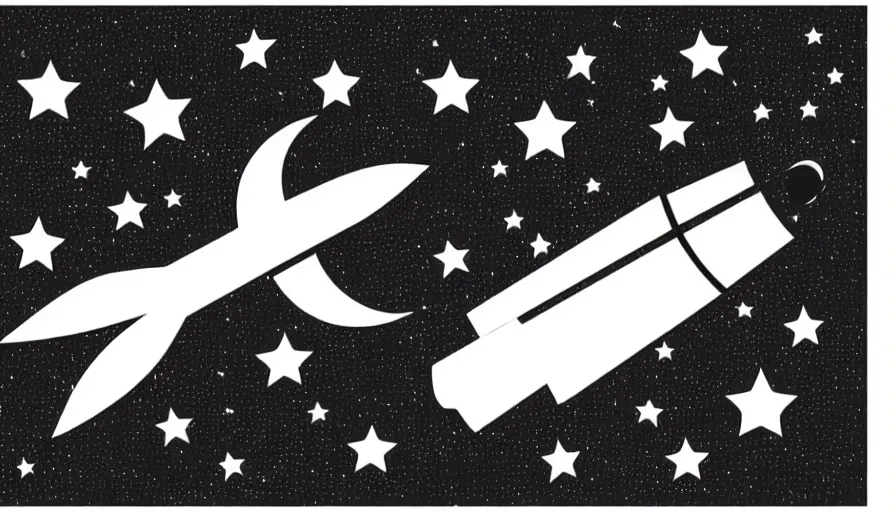 Image similar to travel to the moon with a rocket, cartoon style, black outline, on white, smooth, sharp lines, detailed