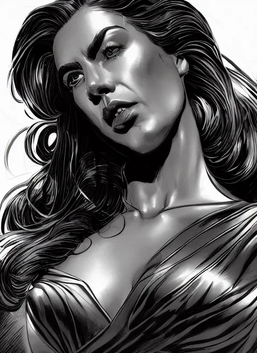 Image similar to portrait, queen of eternal beauty and Power, black and white comic panel, cover Art, Dynamic lighting, cinematic, establishing shot, extremely high detail, photo realistic, cinematic lighting, pen and ink, intricate line drawings, post processed, concept art, artstation, matte painting, midjourney, style by alex ross, neal adam