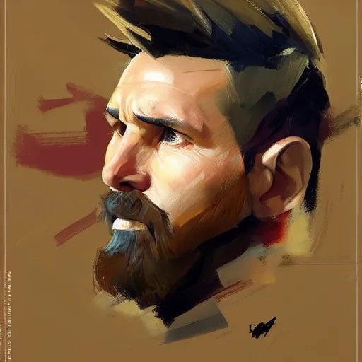 Image similar to greg manchess portrait painting of lionel messi as overwatch character, medium shot, asymmetrical, profile picture, organic painting, sunny day, matte painting, bold shapes, hard edges, street art, trending on artstation, by huang guangjian and gil elvgren and sachin teng